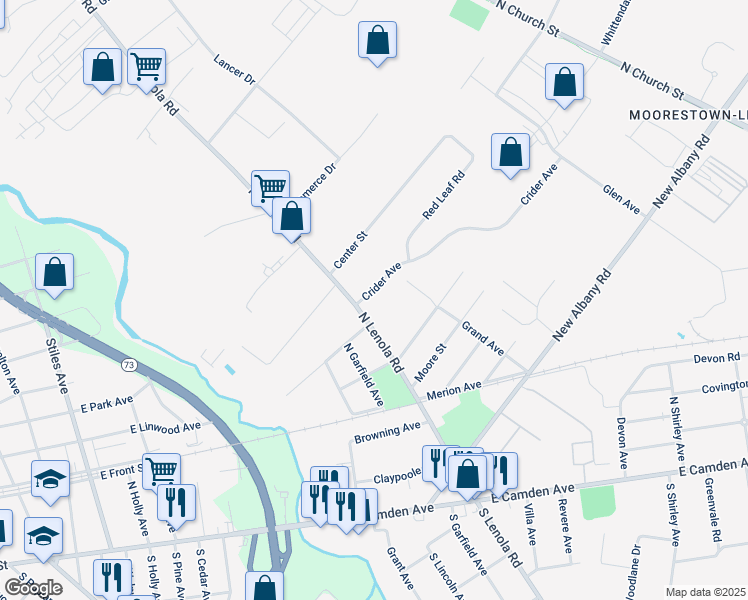 map of restaurants, bars, coffee shops, grocery stores, and more near 8 Crider Avenue in Moorestown