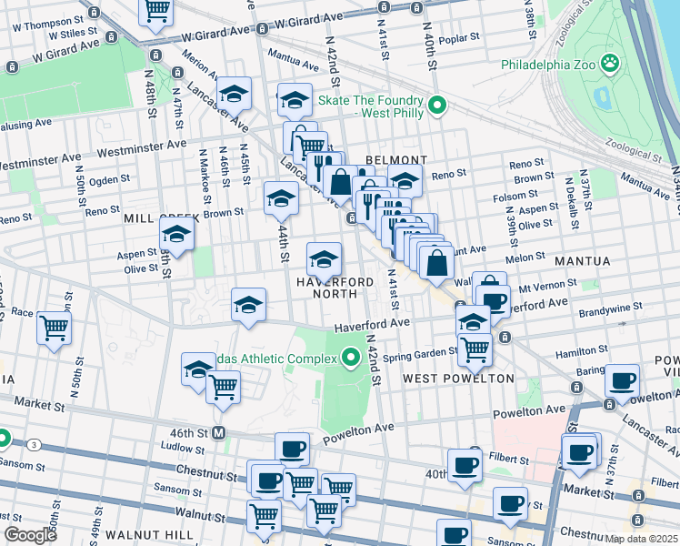 map of restaurants, bars, coffee shops, grocery stores, and more near 674 North Brooklyn Street in Philadelphia