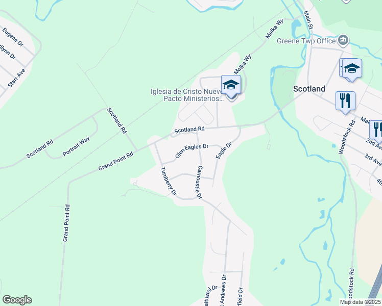 map of restaurants, bars, coffee shops, grocery stores, and more near 3492 Glen Eagles Drive in Chambersburg