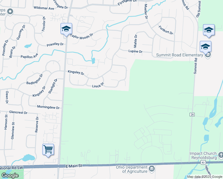 map of restaurants, bars, coffee shops, grocery stores, and more near 1154 Bergenia Drive in Reynoldsburg