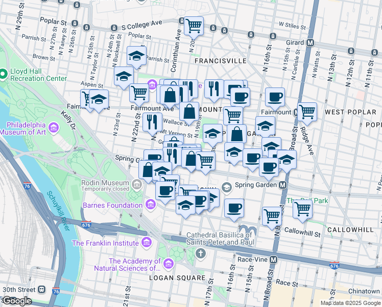 map of restaurants, bars, coffee shops, grocery stores, and more near in Philadelphia