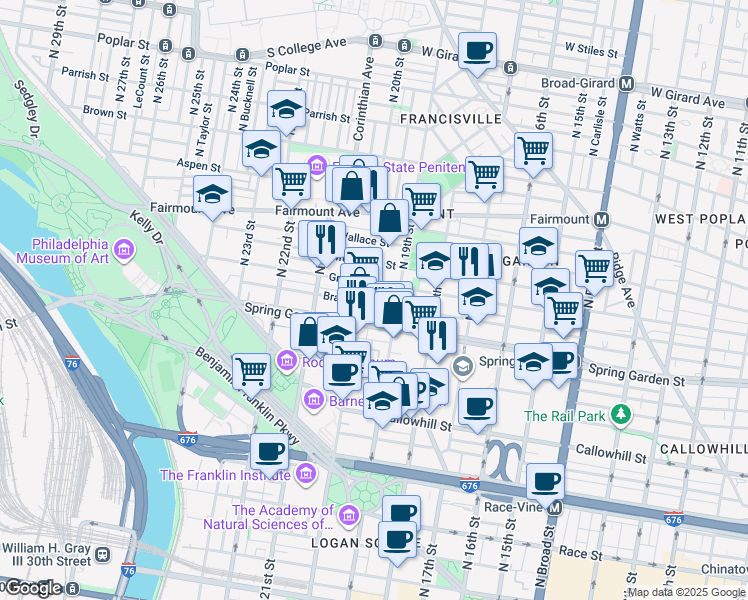 map of restaurants, bars, coffee shops, grocery stores, and more near in Philadelphia
