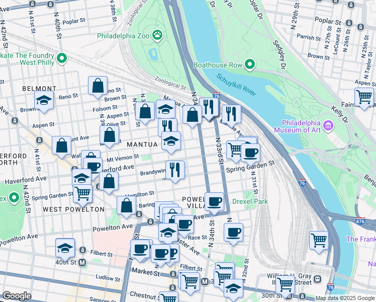 map of restaurants, bars, coffee shops, grocery stores, and more near in Philadelphia