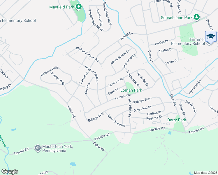 map of restaurants, bars, coffee shops, grocery stores, and more near 2874 Sparrow Drive in York
