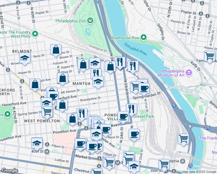 map of restaurants, bars, coffee shops, grocery stores, and more near in Philadelphia