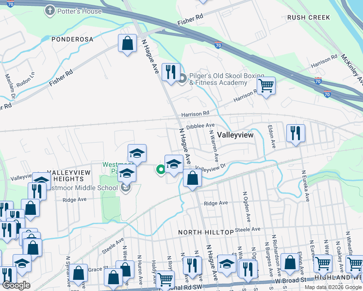 map of restaurants, bars, coffee shops, grocery stores, and more near 467 North Hague Avenue in Columbus