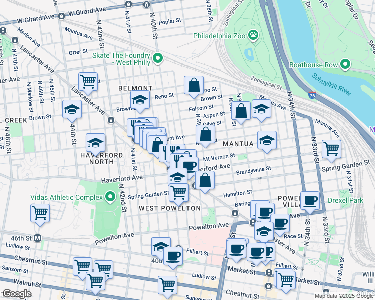 map of restaurants, bars, coffee shops, grocery stores, and more near 651 Union Street in Philadelphia