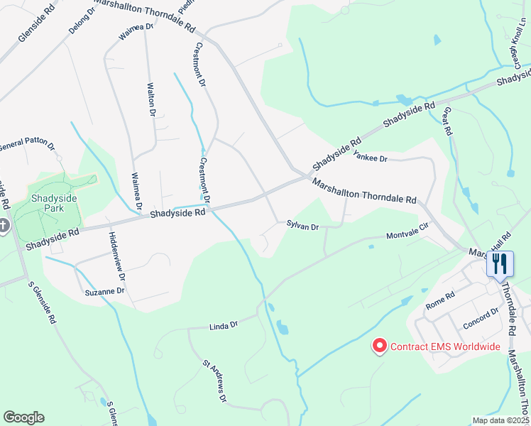 map of restaurants, bars, coffee shops, grocery stores, and more near 1182 Woodward Drive in West Chester