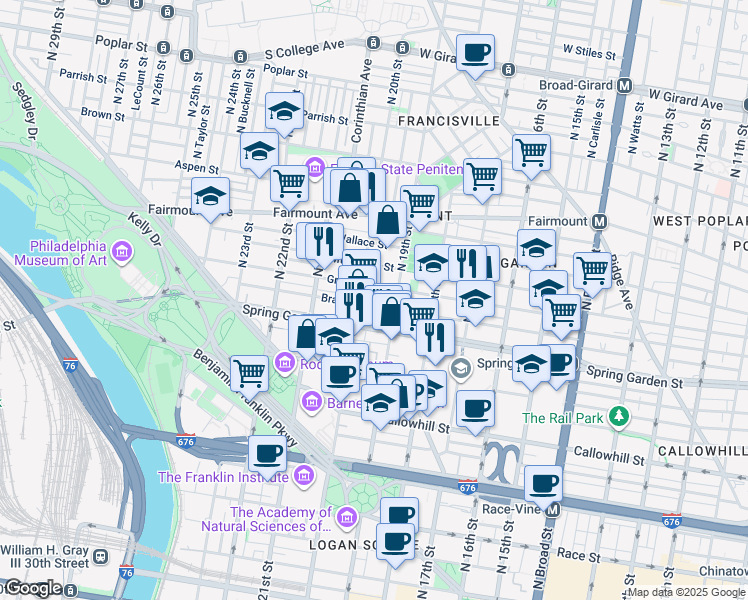 map of restaurants, bars, coffee shops, grocery stores, and more near in Philadelphia