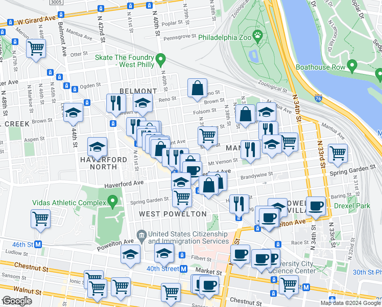 map of restaurants, bars, coffee shops, grocery stores, and more near 653 Union Street in Philadelphia