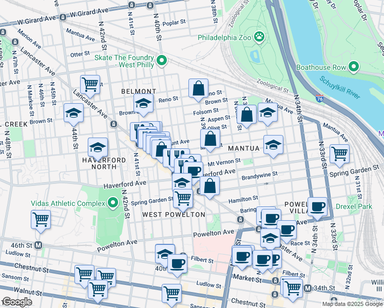 map of restaurants, bars, coffee shops, grocery stores, and more near 653 Union Street in Philadelphia