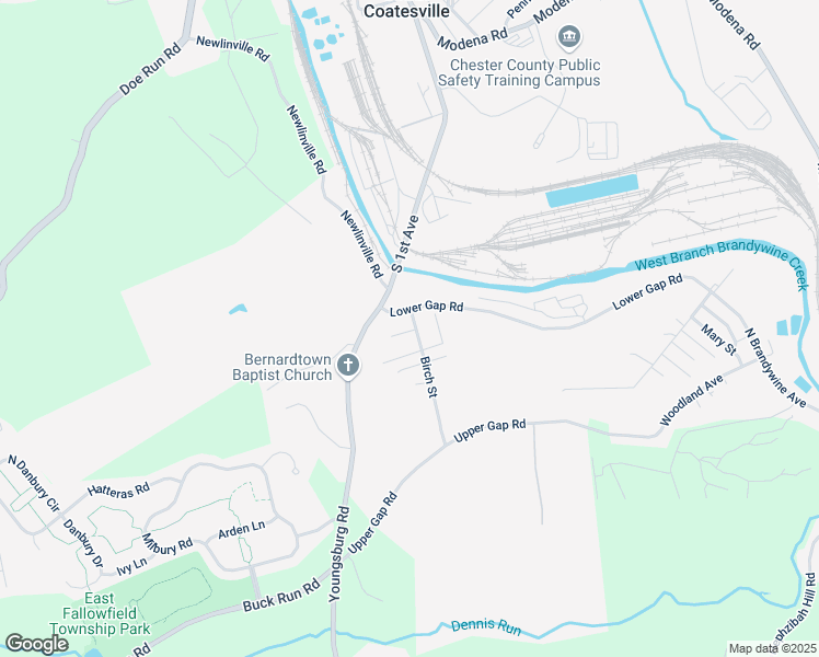 map of restaurants, bars, coffee shops, grocery stores, and more near 15 Birch Street in Coatesville