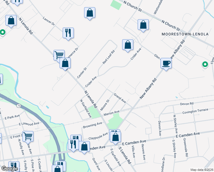 map of restaurants, bars, coffee shops, grocery stores, and more near 201 East Wilson Avenue in Moorestown