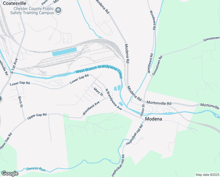 map of restaurants, bars, coffee shops, grocery stores, and more near 114 North Brandywine Avenue in Coatesville