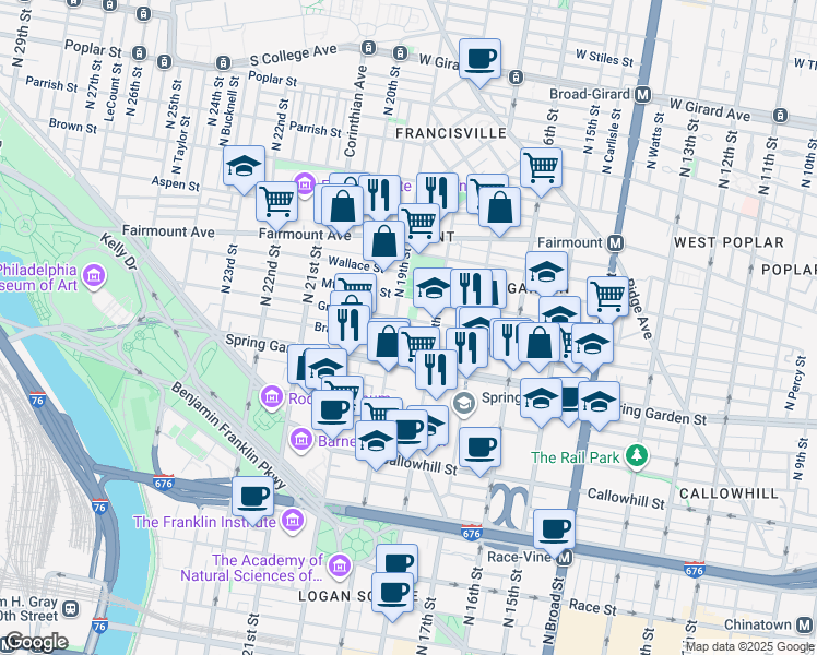 map of restaurants, bars, coffee shops, grocery stores, and more near in Philadelphia