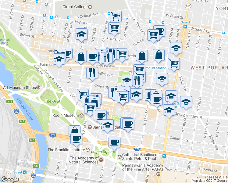 map of restaurants, bars, coffee shops, grocery stores, and more near in Philadelphia