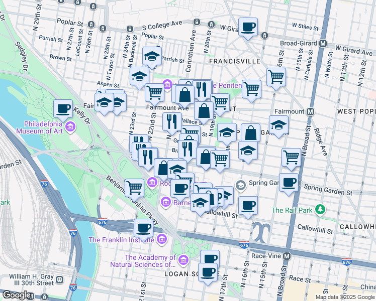 map of restaurants, bars, coffee shops, grocery stores, and more near in Philadelphia