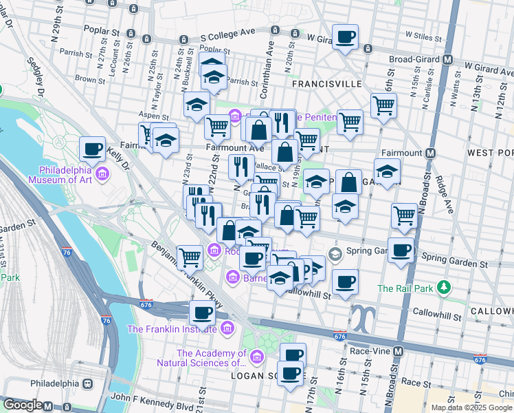 map of restaurants, bars, coffee shops, grocery stores, and more near in Philadelphia