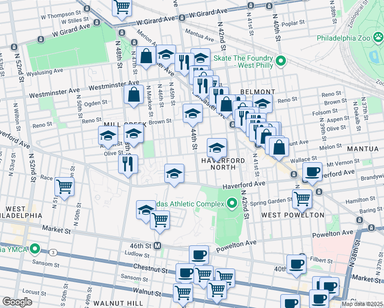 map of restaurants, bars, coffee shops, grocery stores, and more near 728 North Lex Street in Philadelphia