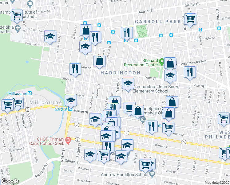 map of restaurants, bars, coffee shops, grocery stores, and more near in Philadelphia