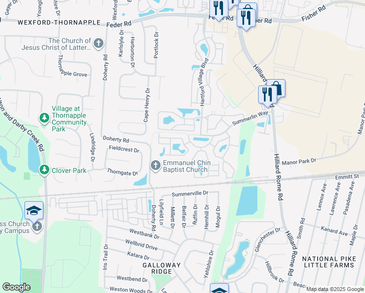 map of restaurants, bars, coffee shops, grocery stores, and more near 5525 Bonaventure Drive in Columbus