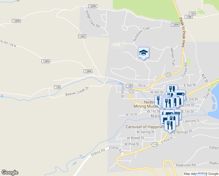 map of restaurants, bars, coffee shops, grocery stores, and more near 305 Wilson Street in Nederland