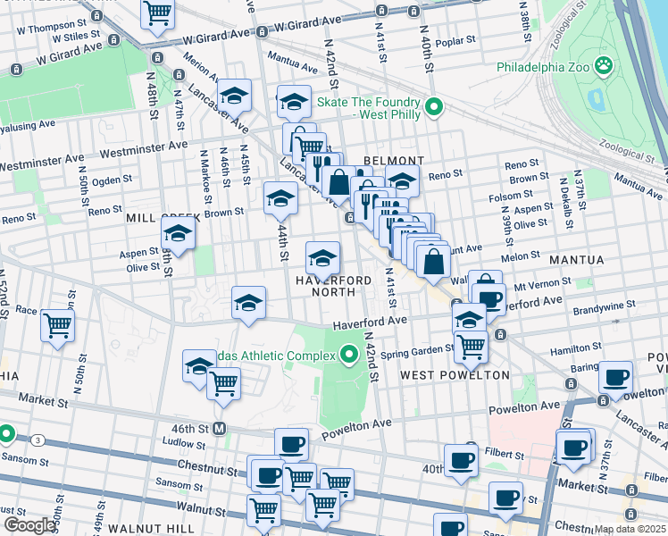 map of restaurants, bars, coffee shops, grocery stores, and more near 4232 Fairmount Avenue in Philadelphia