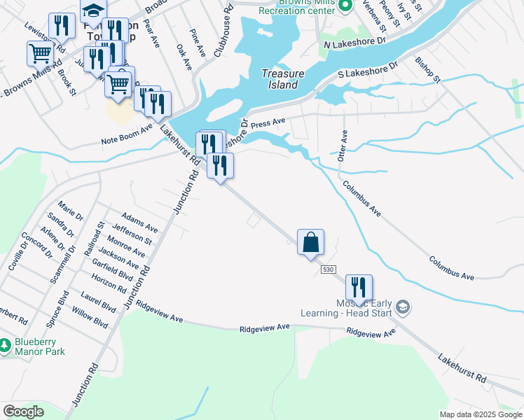 map of restaurants, bars, coffee shops, grocery stores, and more near 371 Lakehurst Road in Browns Mills