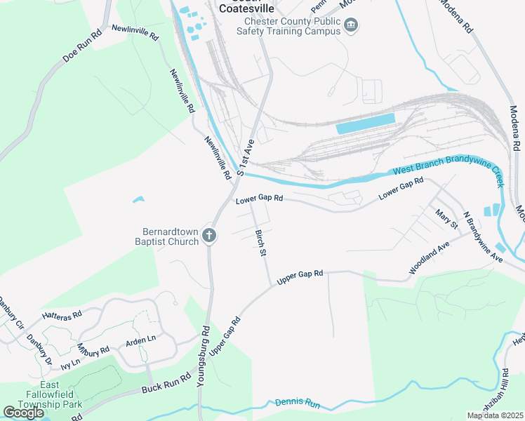 map of restaurants, bars, coffee shops, grocery stores, and more near 17 Bay St in Coatesville