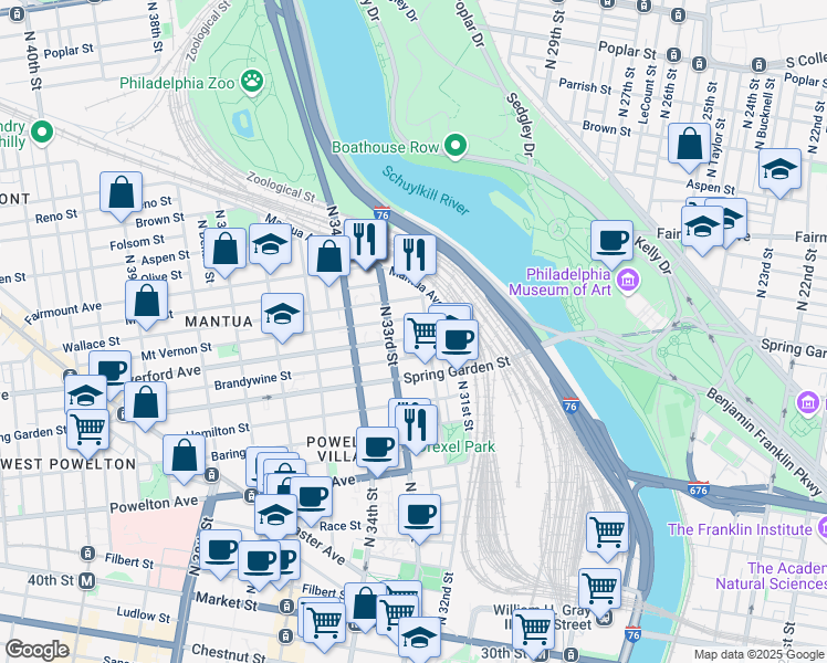 map of restaurants, bars, coffee shops, grocery stores, and more near in Philadelphia