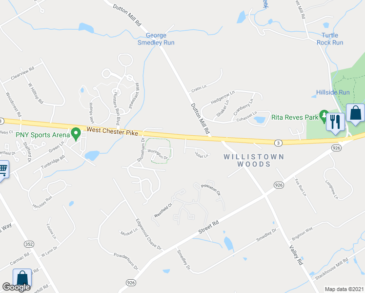 map of restaurants, bars, coffee shops, grocery stores, and more near 6 Skydance Way in West Chester
