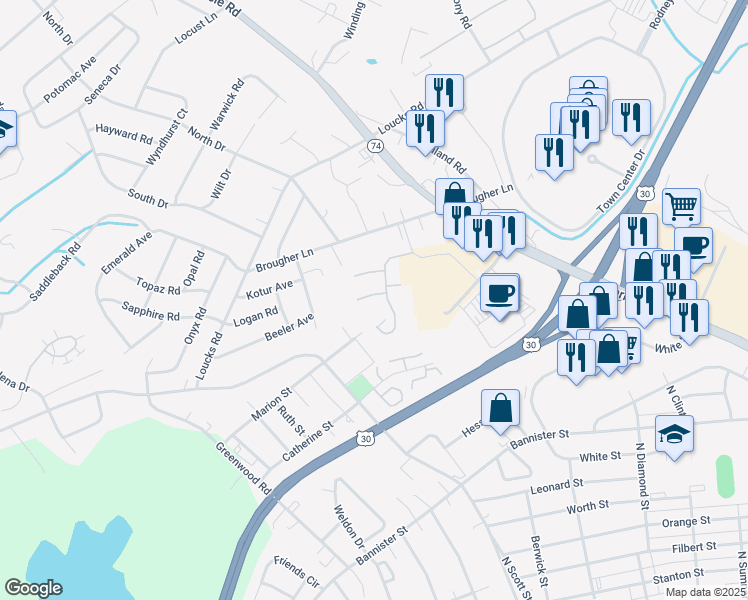map of restaurants, bars, coffee shops, grocery stores, and more near 83 Hagarman Drive in York