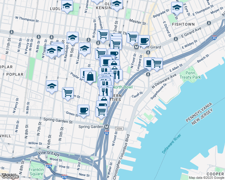 map of restaurants, bars, coffee shops, grocery stores, and more near 929 North Hancock Street in Philadelphia