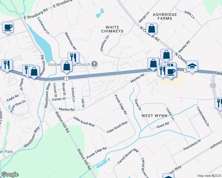 map of restaurants, bars, coffee shops, grocery stores, and more near 505 Summit House in West Chester