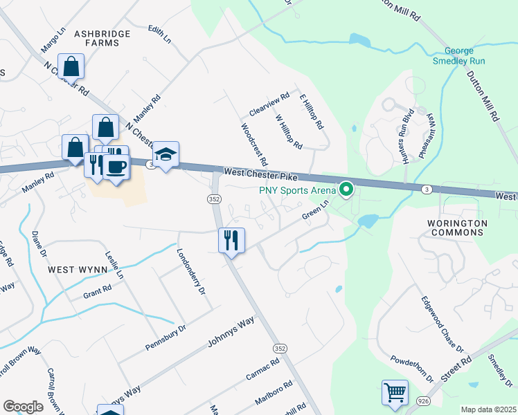 map of restaurants, bars, coffee shops, grocery stores, and more near 1204 Halifax Ct in West Chester