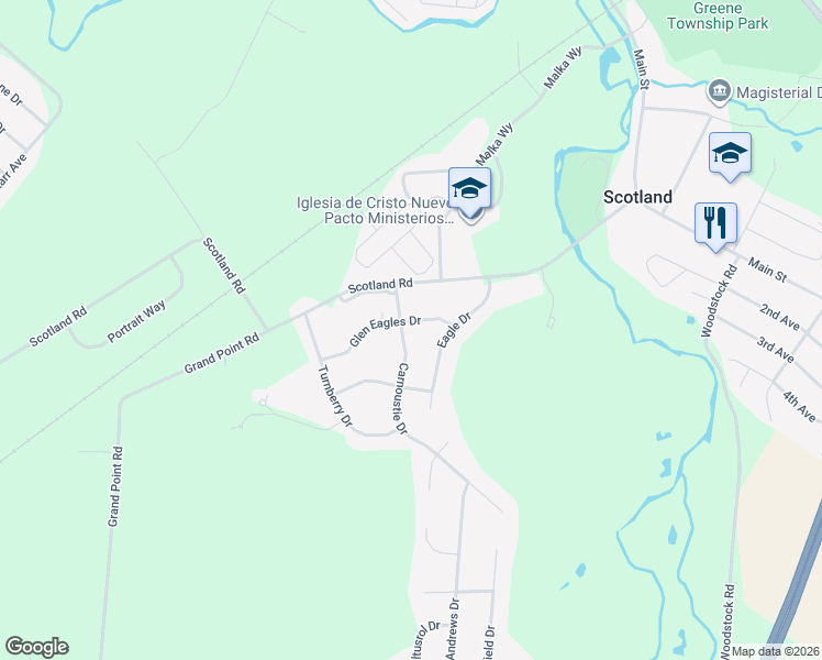 map of restaurants, bars, coffee shops, grocery stores, and more near 3534 Carnoustie Drive in Chambersburg