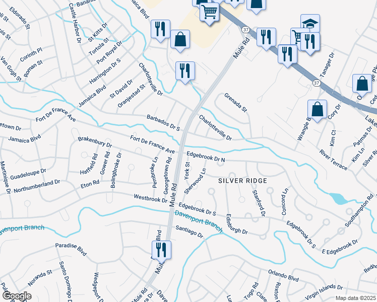 map of restaurants, bars, coffee shops, grocery stores, and more near 843 North Edgebrook Drive in Toms River