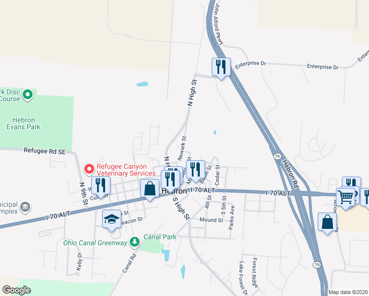 map of restaurants, bars, coffee shops, grocery stores, and more near 124 Newark Street in Hebron