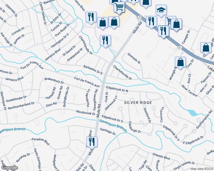 map of restaurants, bars, coffee shops, grocery stores, and more near 843 North Edgebrook Drive in Toms River