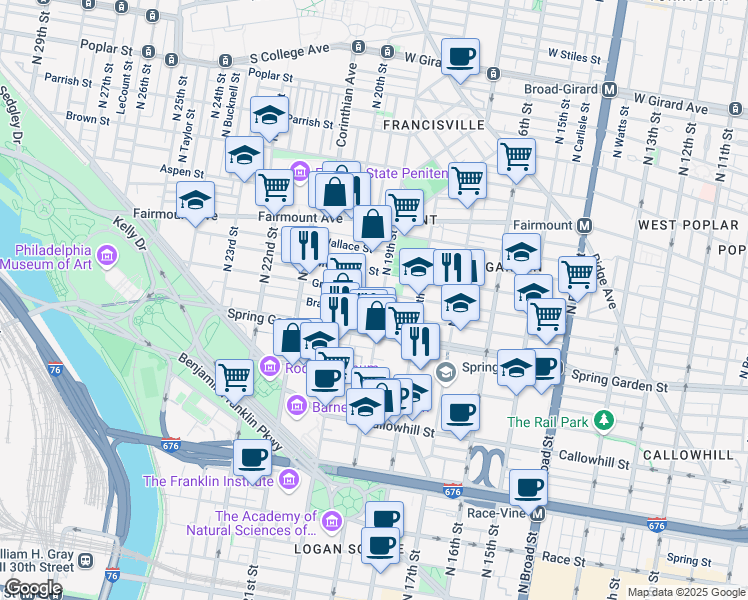 map of restaurants, bars, coffee shops, grocery stores, and more near in Philadelphia
