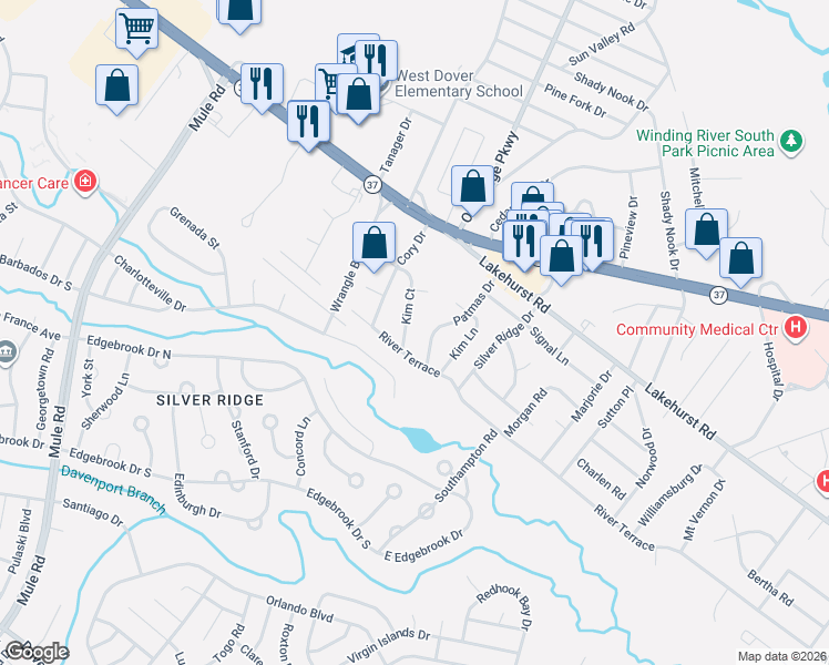 map of restaurants, bars, coffee shops, grocery stores, and more near 58 Kim Court in Toms River