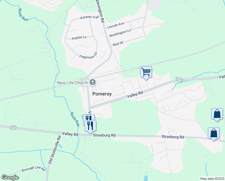 map of restaurants, bars, coffee shops, grocery stores, and more near 17 Wallace Alley in Coatesville