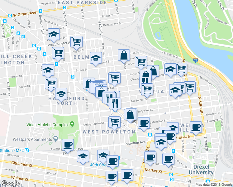 map of restaurants, bars, coffee shops, grocery stores, and more near 660 Union Street in Philadelphia