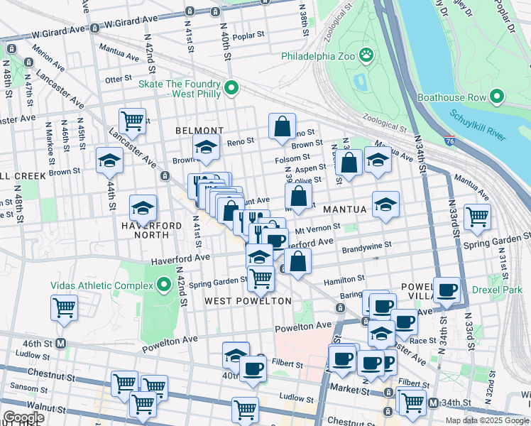 map of restaurants, bars, coffee shops, grocery stores, and more near 660 Union Street in Philadelphia