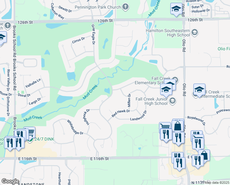 map of restaurants, bars, coffee shops, grocery stores, and more near 12125 Gray Eagle Drive in Fishers