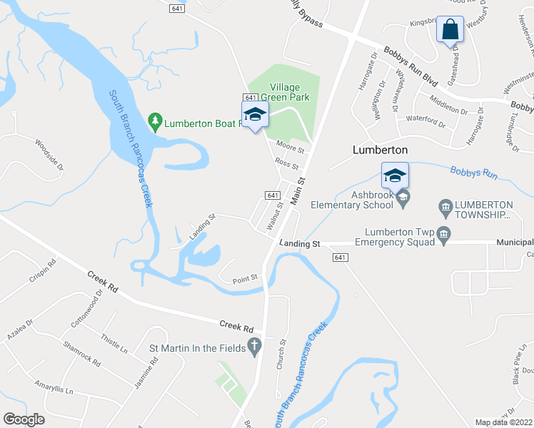 map of restaurants, bars, coffee shops, grocery stores, and more near 17 Chestnut Street in Lumberton
