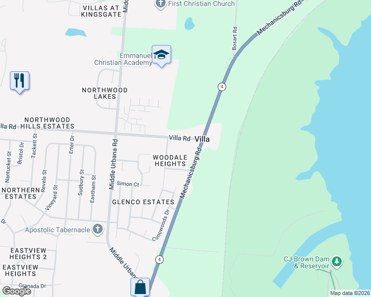 map of restaurants, bars, coffee shops, grocery stores, and more near 2315 Villa Rd in Springfield
