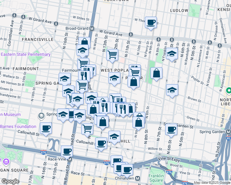 map of restaurants, bars, coffee shops, grocery stores, and more near in Philadelphia