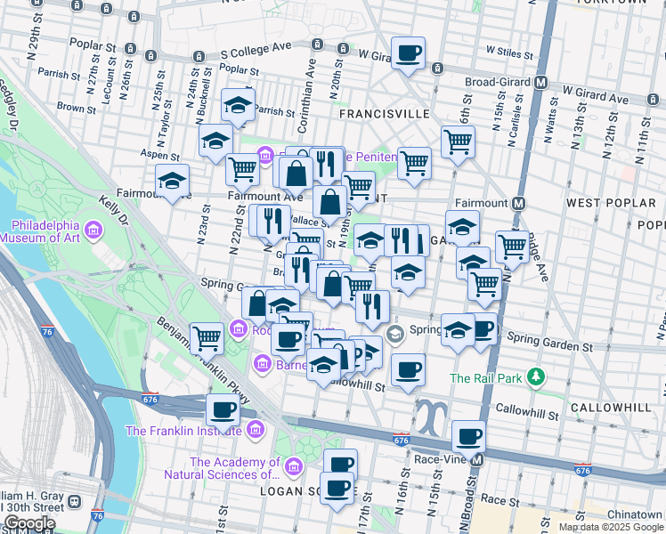 map of restaurants, bars, coffee shops, grocery stores, and more near in Philadelphia