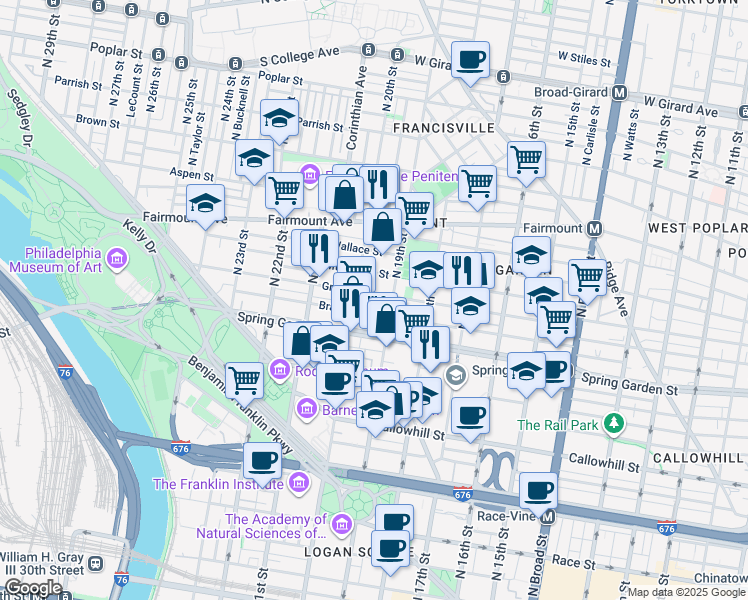 map of restaurants, bars, coffee shops, grocery stores, and more near in Philadelphia